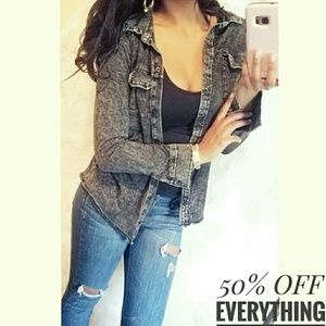 Rock & Replublic Button Up Gray Black Top